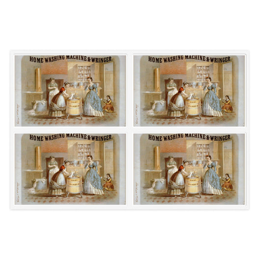 Home washing machine & wringer - A painting of a woman washing a child in a kitchen Laminated UV Protective Vinyl Stickers