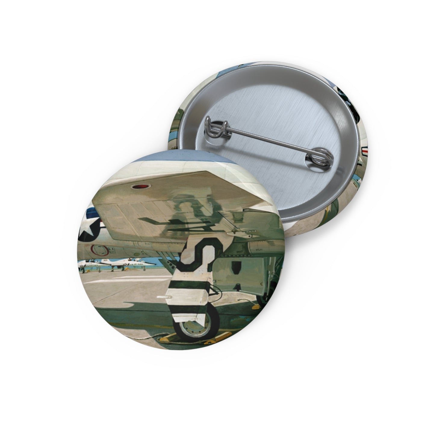 Artwork: "T-38 Flight Line, Vance AFB". Artist: David Zlotky Pin Buttons with Crisp Design