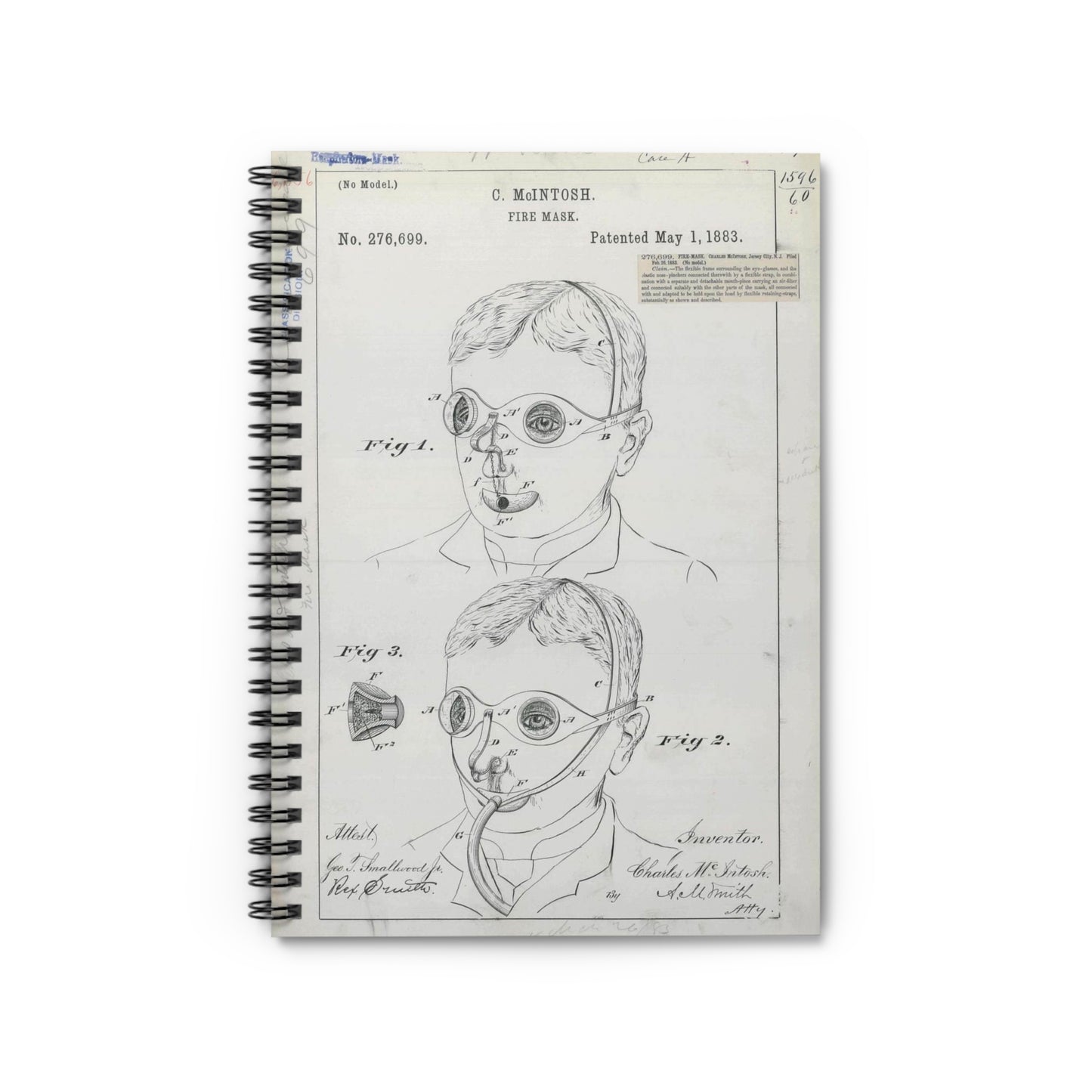 Patent drawing - for C. McIntosh's Fire Mask Public domain  image Spiral Bound Ruled Notebook with Printed Cover