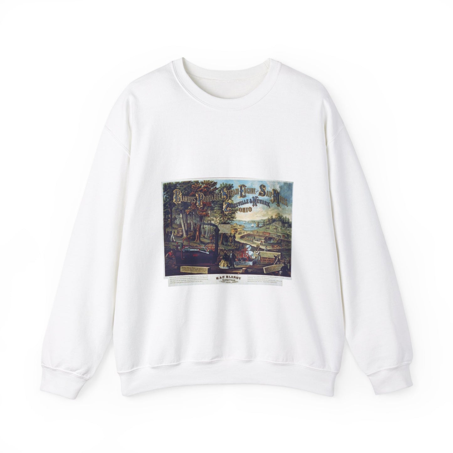 Blandy's portable steam engine and saw mills, Zanesville & Newark  Ohio White Heavy Blend Adult Crew Neck SweatShirt