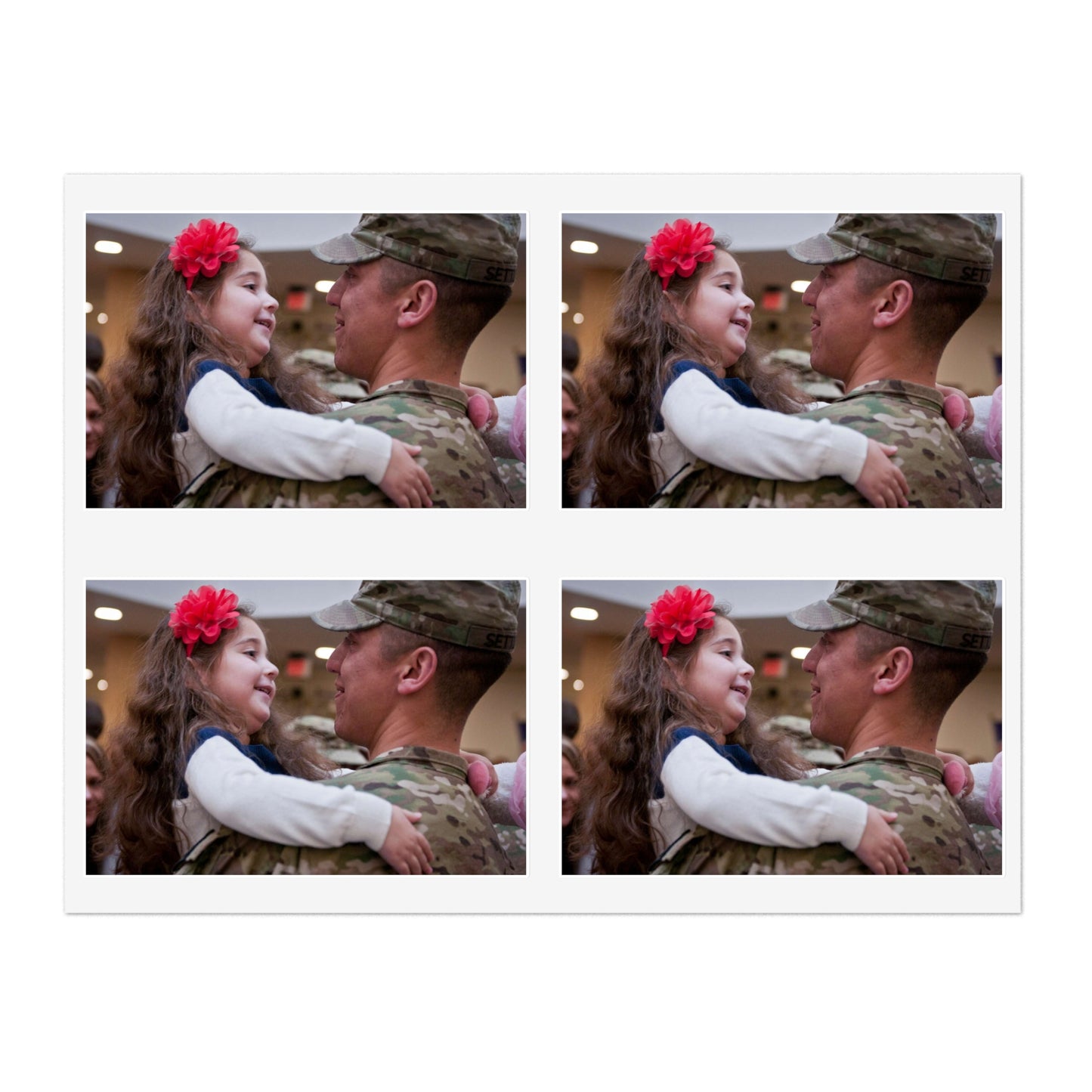 Olivia Settles greets her dad, 1st Lt. James Settles, Laminated UV Protective Vinyl Stickers