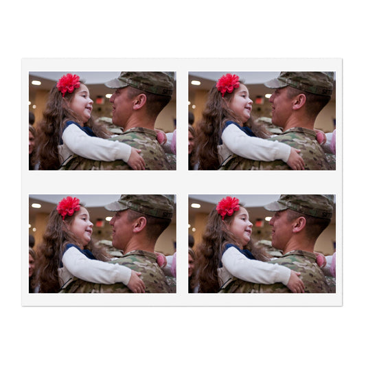 Olivia Settles greets her dad, 1st Lt. James Settles, Laminated UV Protective Vinyl Stickers