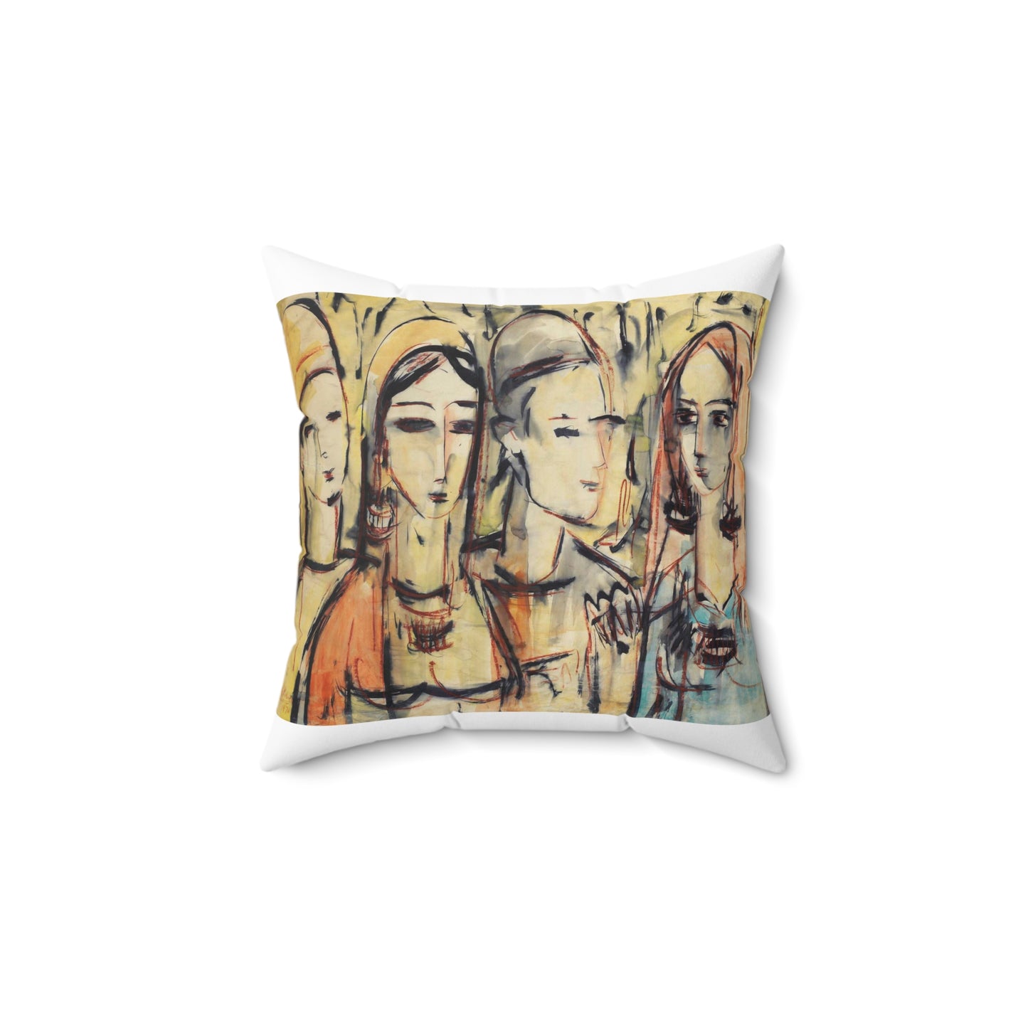 Sans titre - A painting of a group of women standing next to each other Decorative Accent Square Pillow