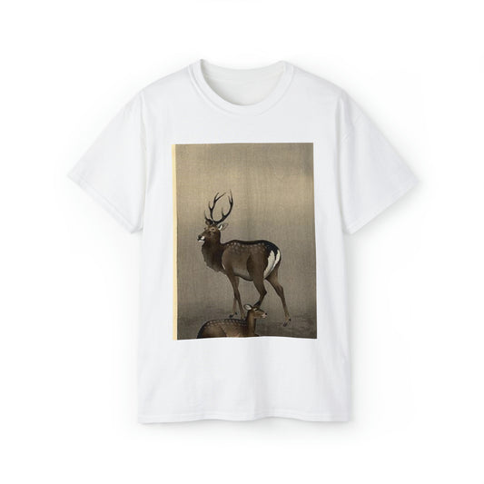 Koson - stag-and-recumbent-doe, Ohara Koson White T-Shirt Gildan 2000 Cotton Unisex