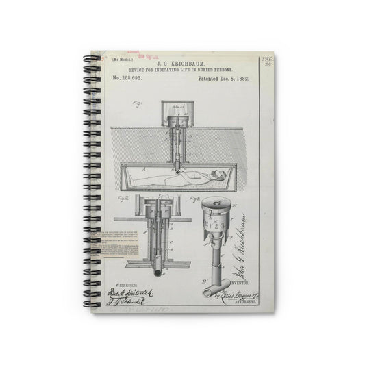 Patent drawing - for J. G. Krichbaum's Device for Indicating Life in Buried Persons Public domain  image Spiral Bound Ruled Notebook with Printed Cover