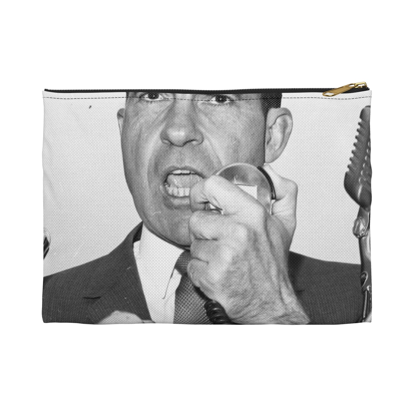 Richard Nixon clinches his fist as he addresses his first audience in Long Island, New York Large Organizer Pouch with Black Zipper