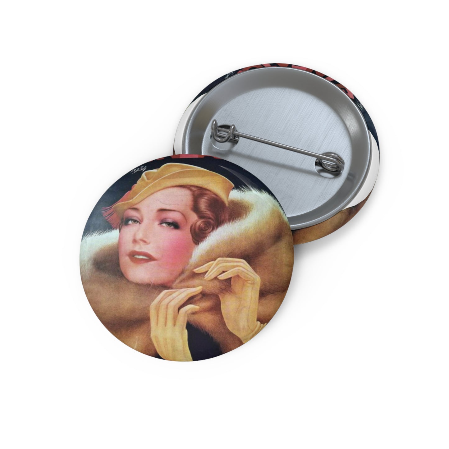 Delineator 1934-11 - Art Deco public domain image Pin Buttons with Crisp Design