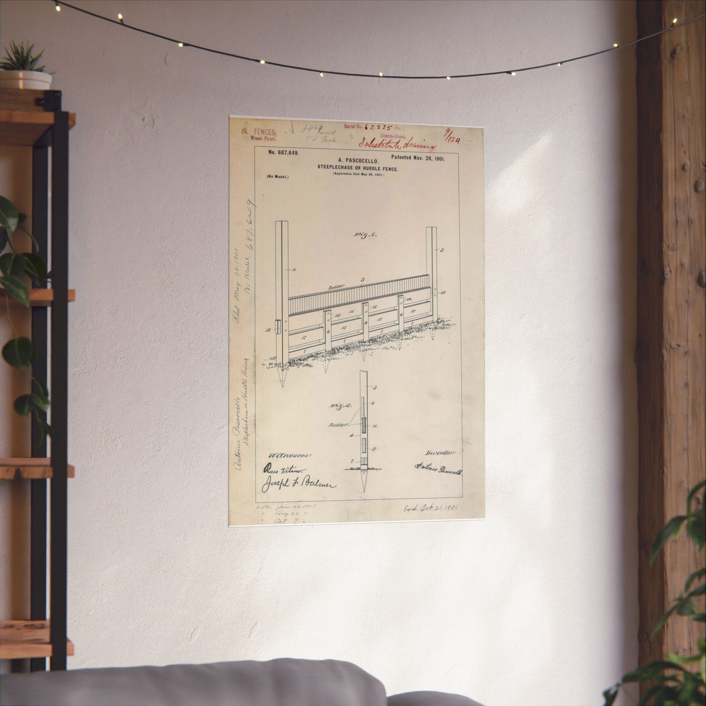 Patent Drawing of Engine - for A. Pascocello' Steeplechase or Hurdle Fence Public domain  image High Quality Matte Wall Art Poster for Home, Office, Classroom
