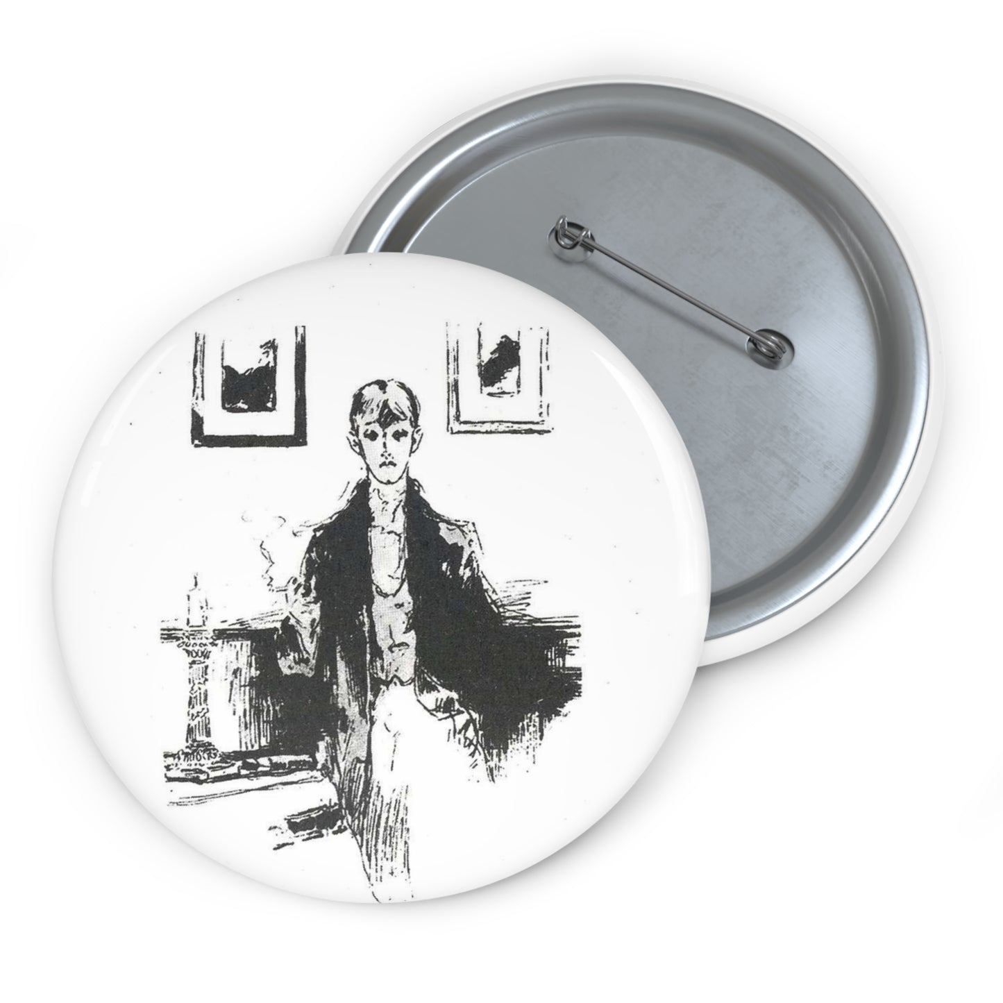 Aubrey Beardsley 5 - A drawing of a woman sitting on a couch Pin Buttons with Crisp Design