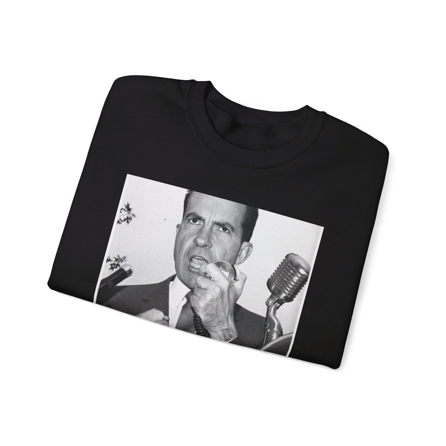 Richard Nixon clinches his fist as he addresses his first audience in Long Island, New York Black Heavy Blend Adult Crew Neck SweatShirt