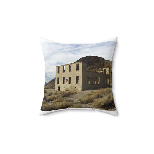 Death Valley Scenic Byway - An Abandoned Structure in Rhyolite Decorative Accent Square Pillow