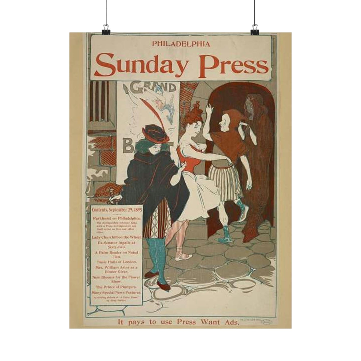 Philadelphia Sunday press. September 29, 1895. High Quality Matte Wall Art Poster for Home, Office, Classroom