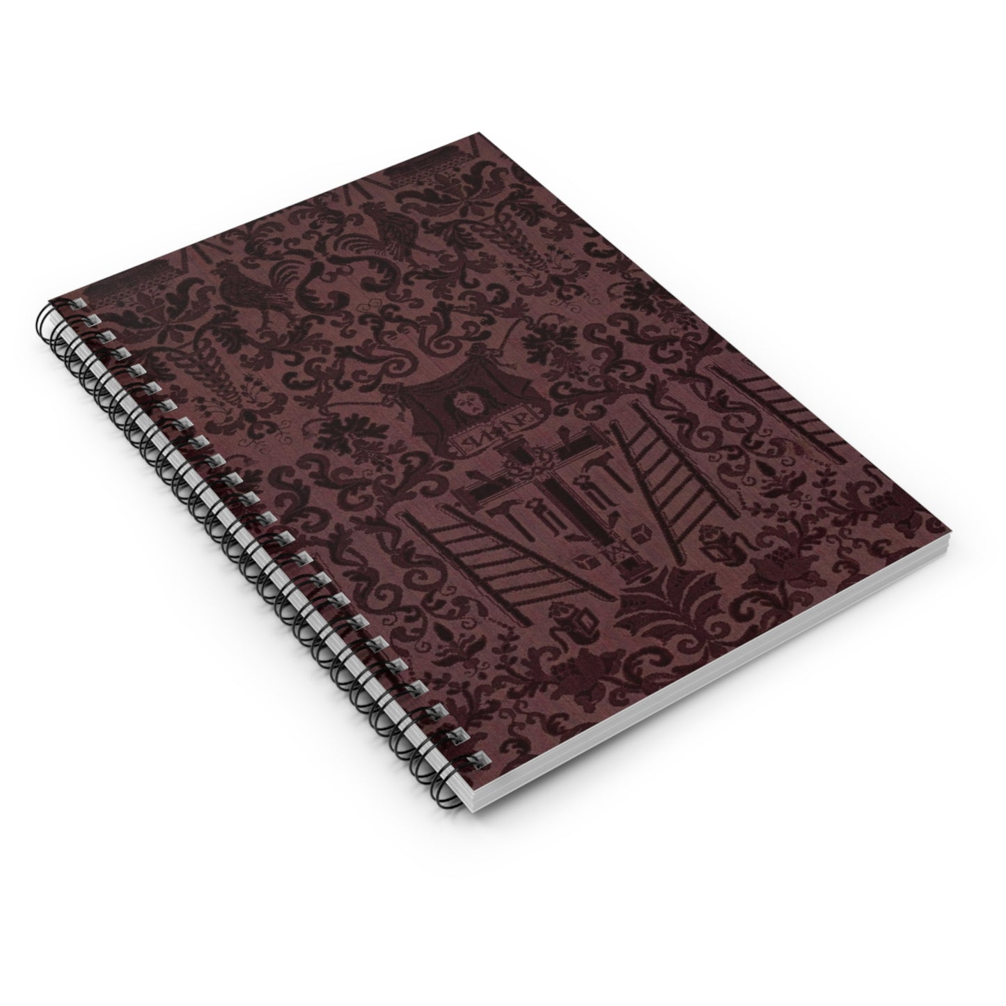 Length of velvet with Instruments of the Passion Spiral Bound Ruled Notebook with Printed Cover