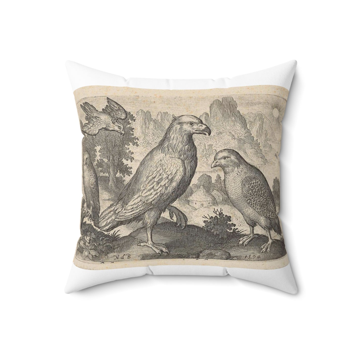 Abraham de Bruyn - Arend en andere roofvogels Decorative Accent Square Pillow