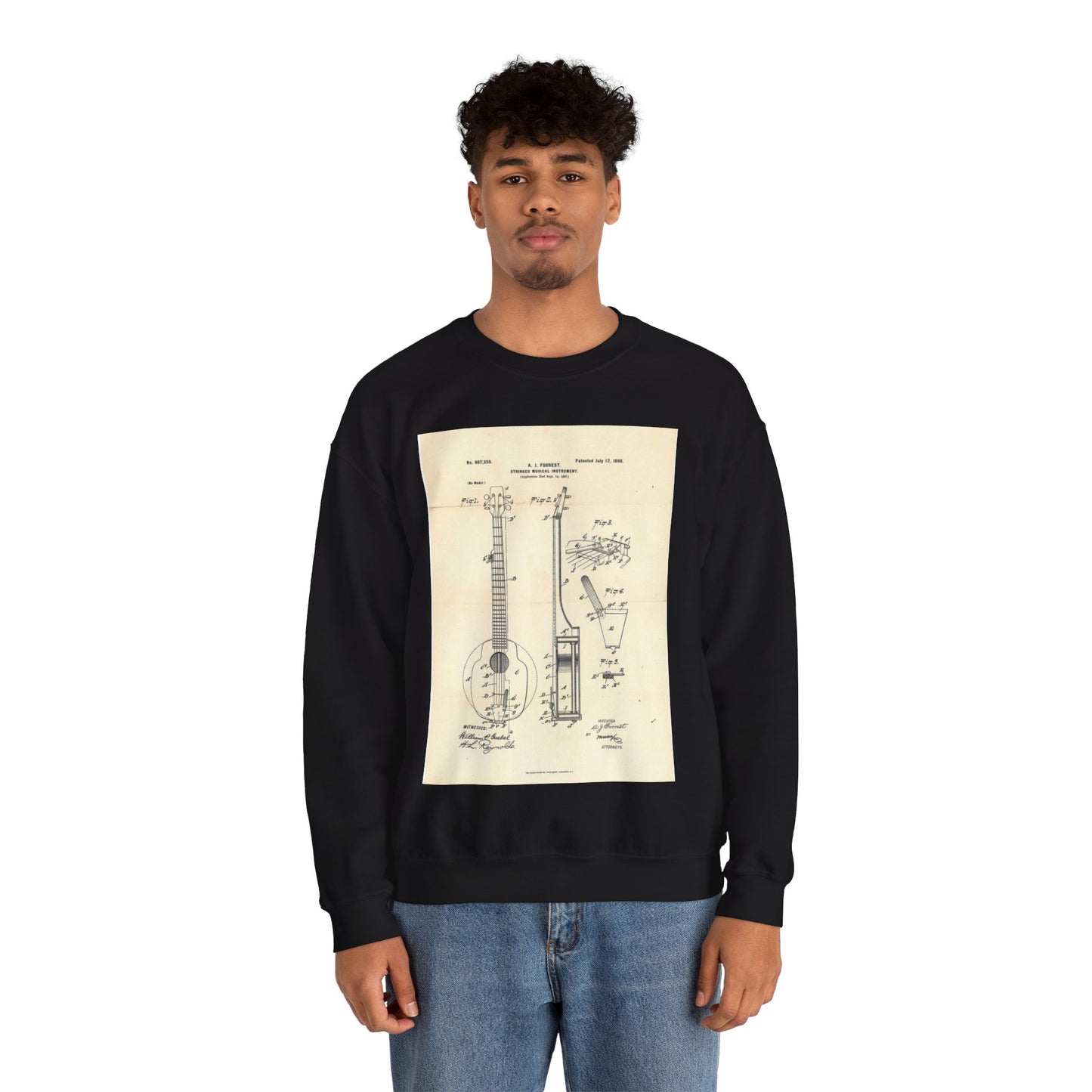 Patent Case File No. 607,359, Stringed Musical Instrument, Inventor- Albert J. Forrest - DPLA - 4131de1d6cfd166bec48feb68641443c (page 21) Black Heavy Blend Adult Crew Neck SweatShirt