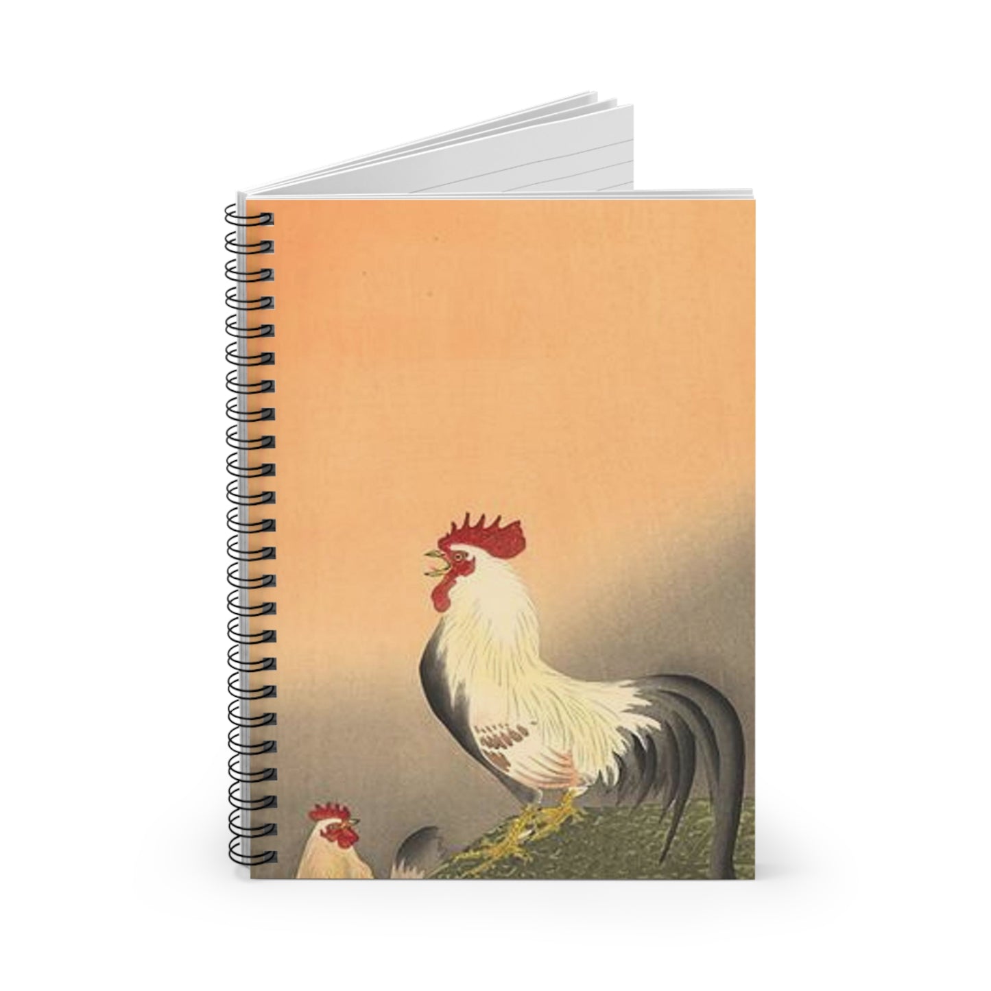 Koson - rooster-and-hen-at-sunrise, Ohara Koson Spiral Bound Ruled Notebook with Printed Cover