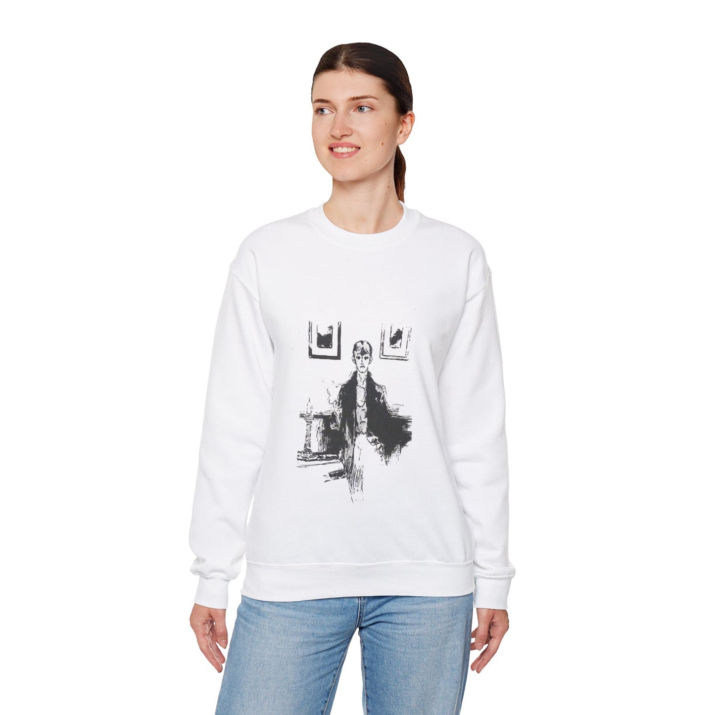 Aubrey Beardsley 5 - A drawing of a woman sitting on a couch White Heavy Blend Adult Crew Neck SweatShirt