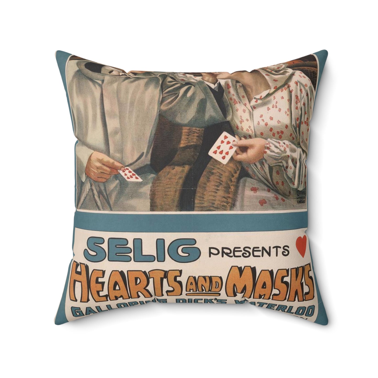 Selig presents hearts and masks Galloping Dick's waterloo, a sensational society drama taken from the famous novel by Harold MacGrath. Decorative Accent Square Pillow