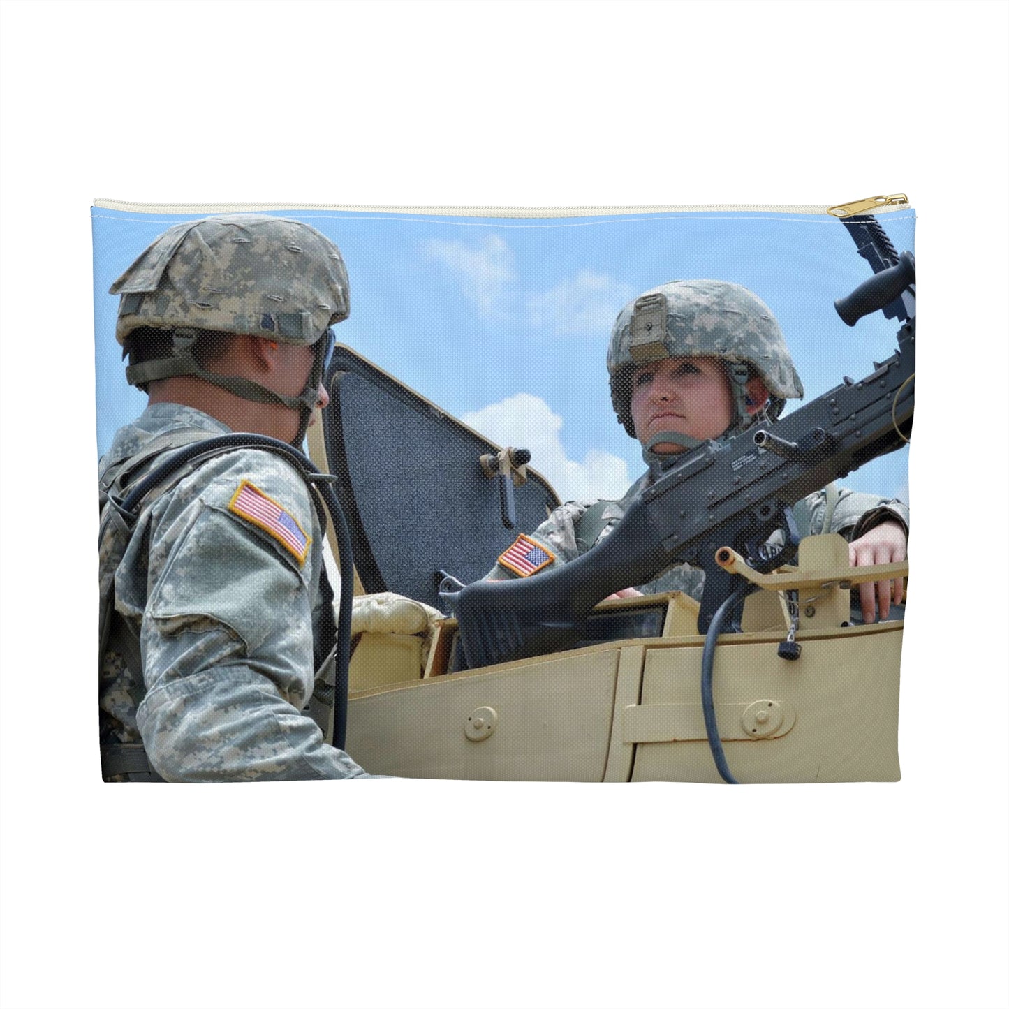 In this image, Sgt. Melica Thayer of the 136th Military Large Organizer Pouch with Black Zipper