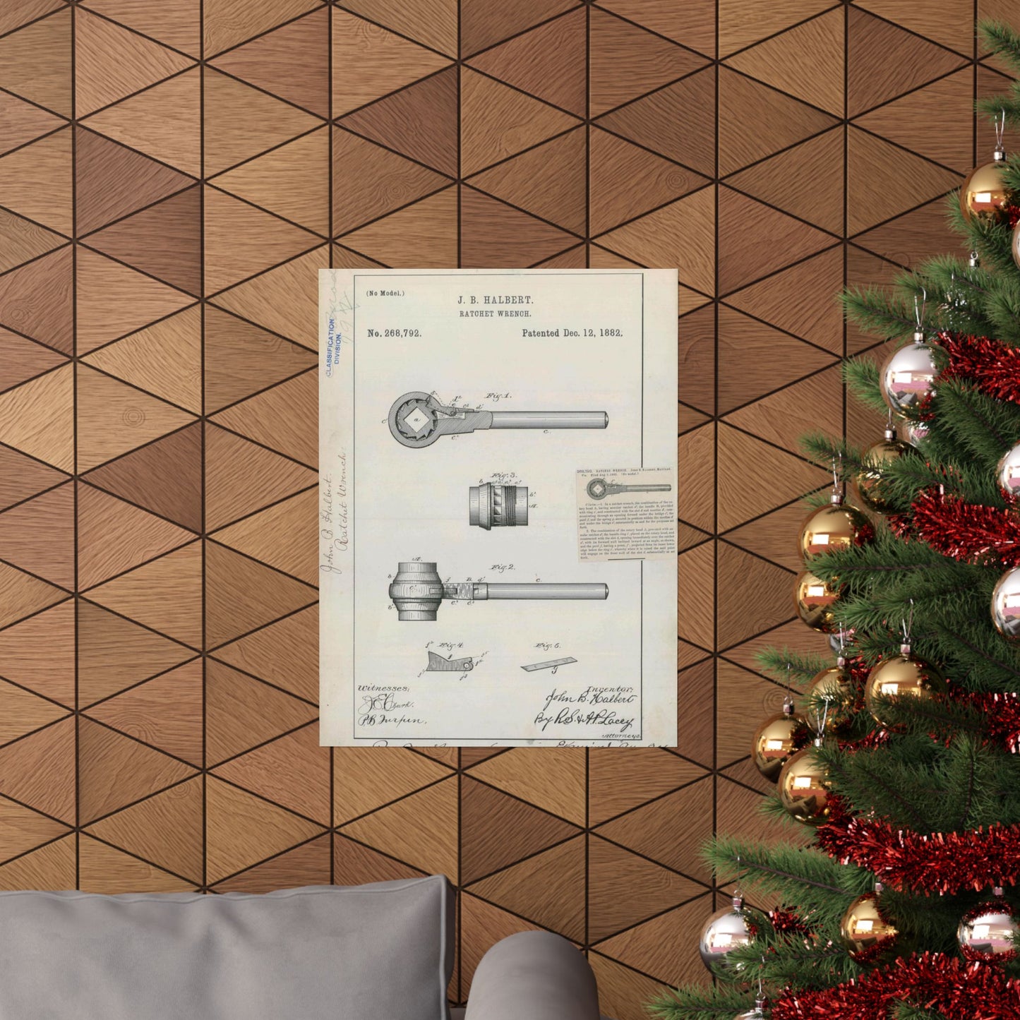 Patent Drawing of Engine - for J. B. Halbert's Ratchet Wrench Public domain  image High Quality Matte Wall Art Poster for Home, Office, Classroom