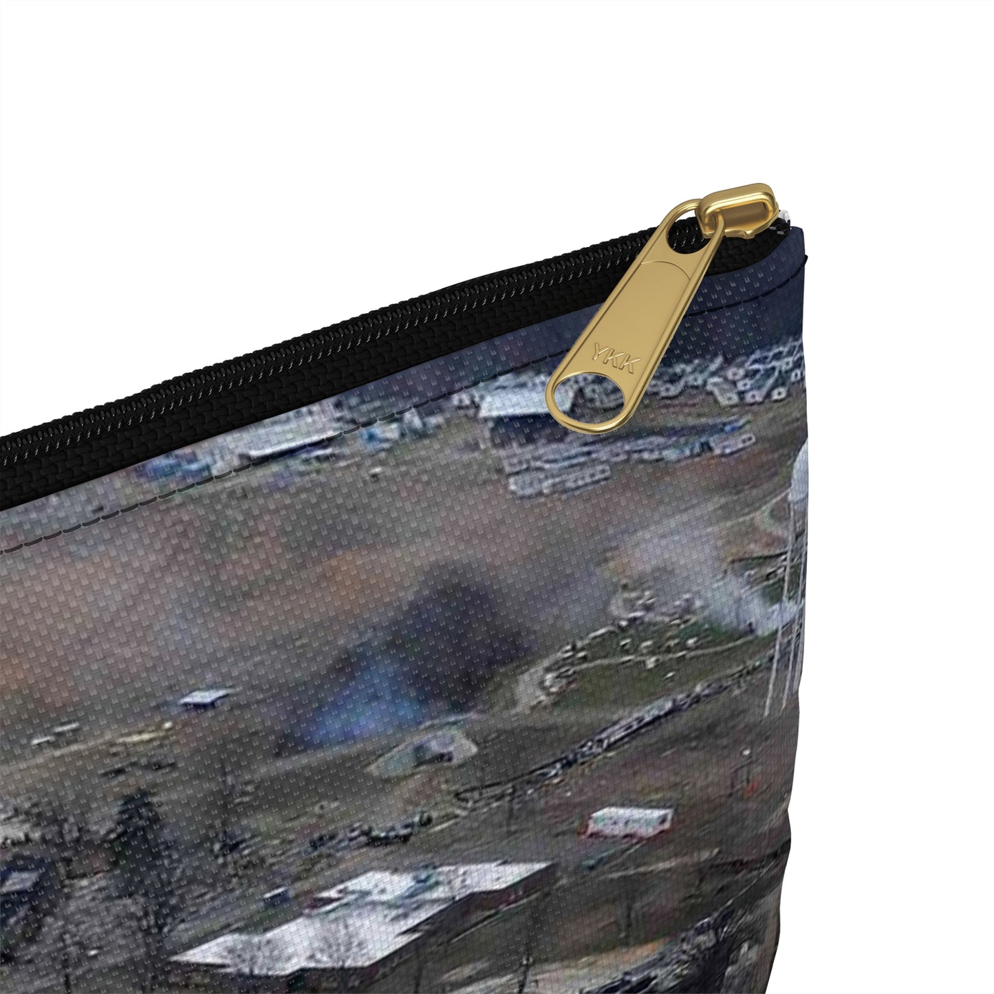 An aerial view of the Muscatatuck Urban Training Center Large Organizer Pouch with Black Zipper