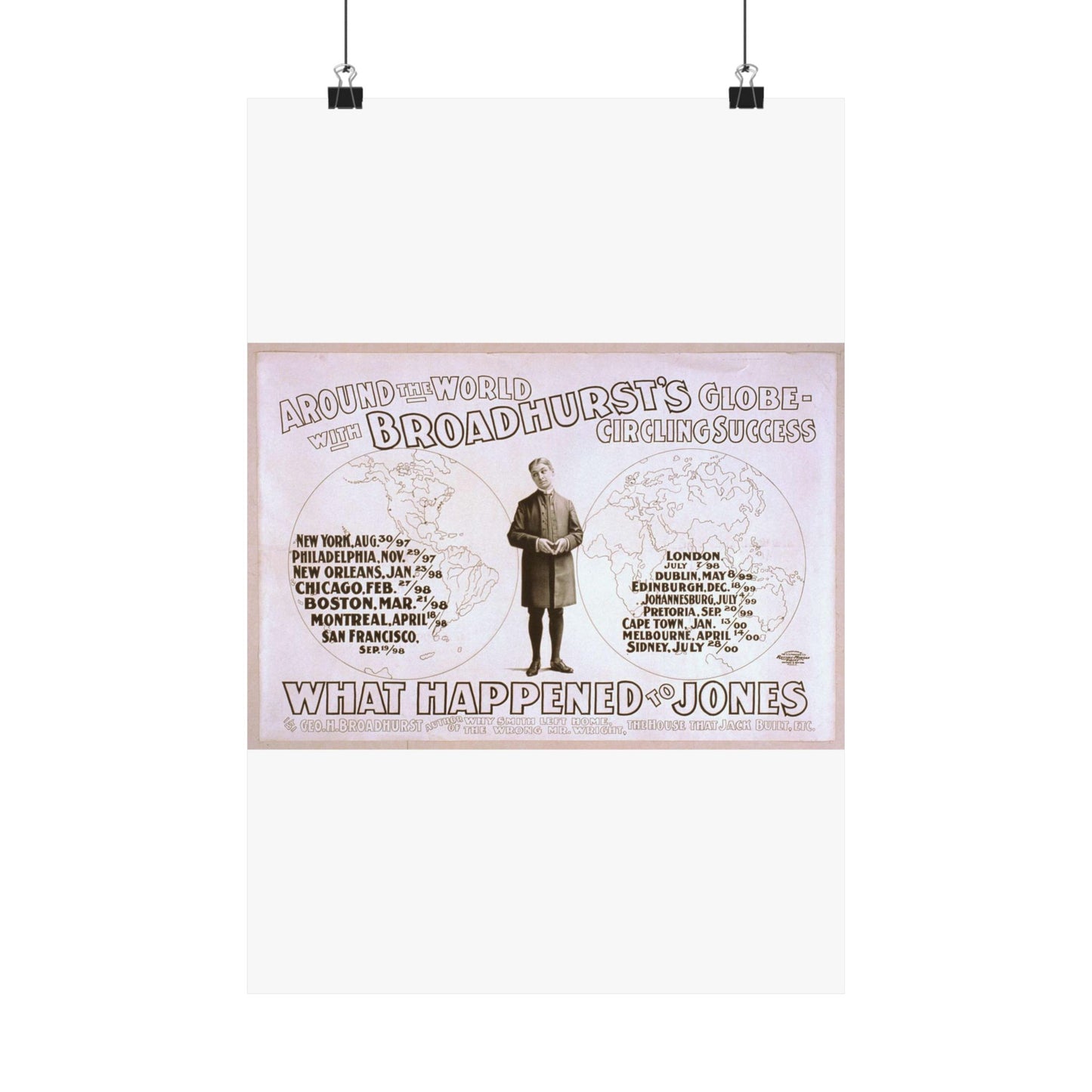 Around the world with Broadhurst's globe-circling success, What happened to Jones by George H. Broadhurst, author of Why Smith left home, The wrong Mr. Wright, The house that Jack built, etc. High Quality Matte Wall Art Poster for Home, Office, Classroom