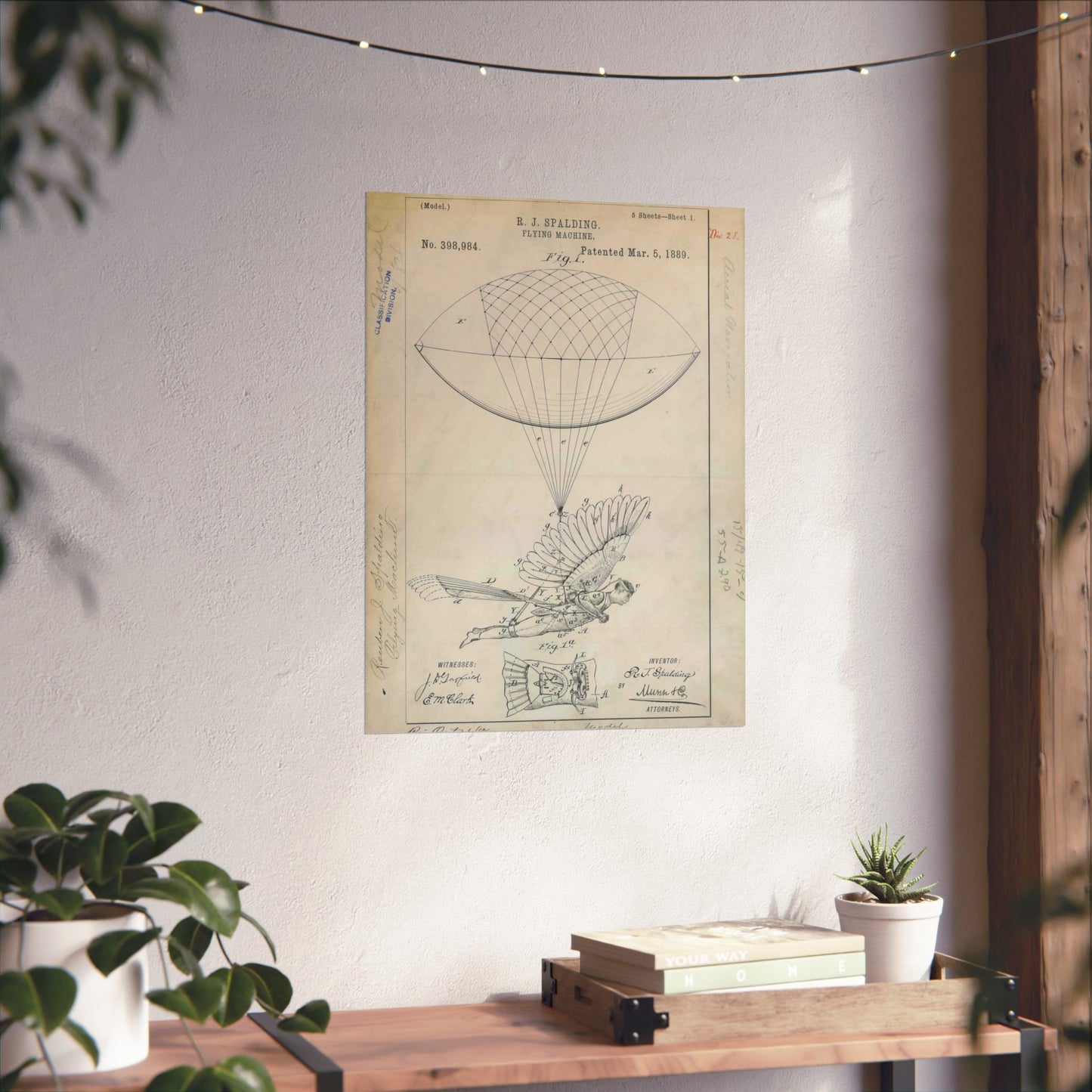 Patent drawing - for R. J. Spalding's Flying Machine Public domain  image High Quality Matte Wall Art Poster for Home, Office, Classroom