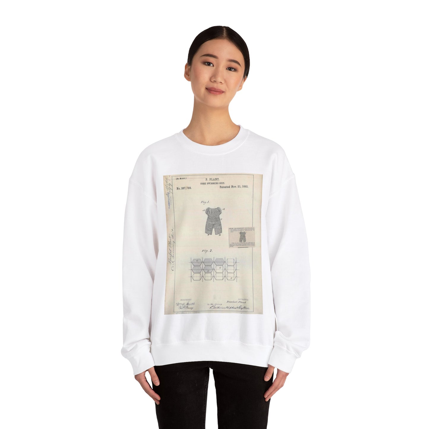 Patent drawing - for P. Plant's Cork Swimming Suit Public domain  image White Heavy Blend Adult Crew Neck SweatShirt