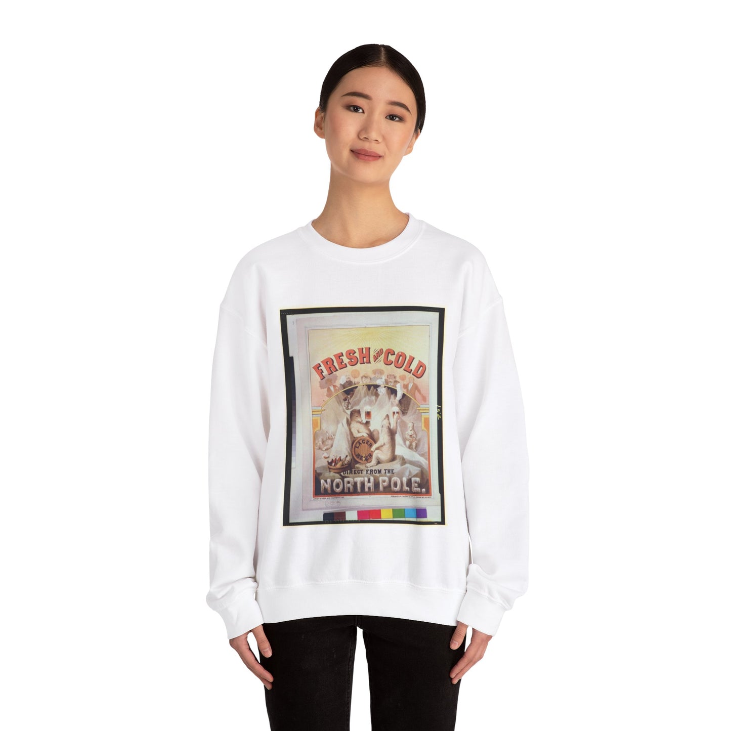 Fresh and cold--Lager beer direct from the North Pole / lith. by A. Hoen & Co. Baltimore, MD. White Heavy Blend Adult Crew Neck SweatShirt