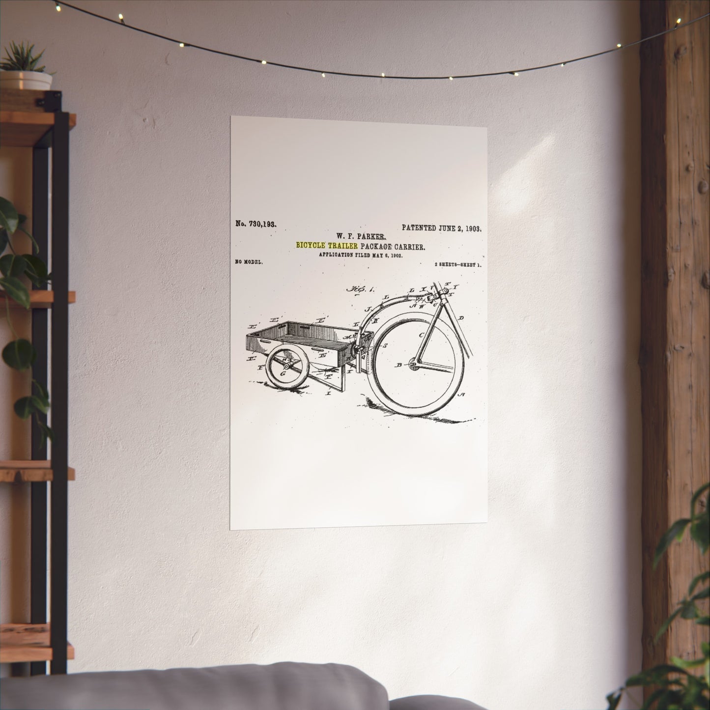 Patent Drawing of Engine - Bicycle Trailer Patent (1903) Public domain  image High Quality Matte Wall Art Poster for Home, Office, Classroom