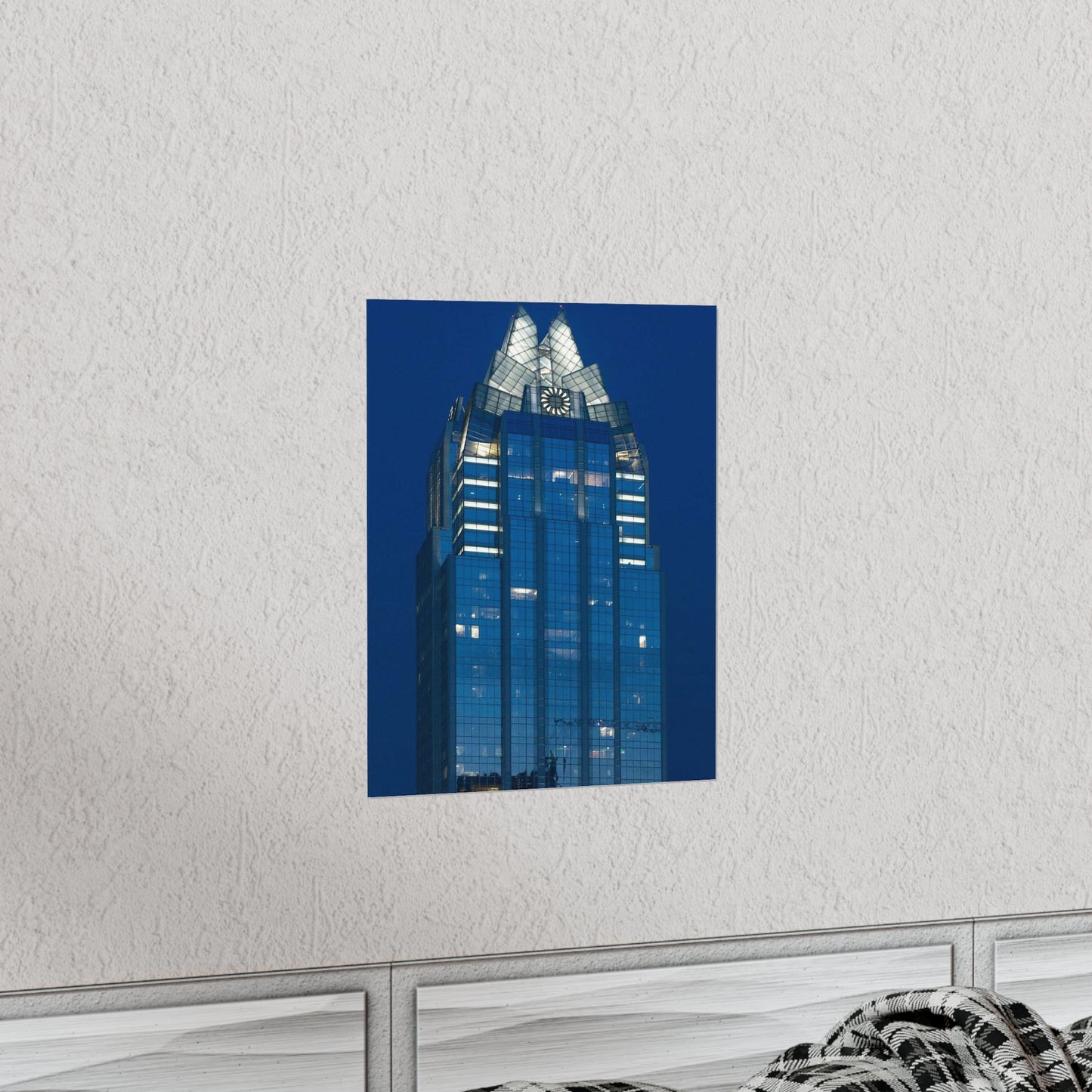 The upper reaches of Frost Bank Tower, a prominent Austin, Texas, skyscraper High Quality Matte Wall Art Poster for Home, Office, Classroom