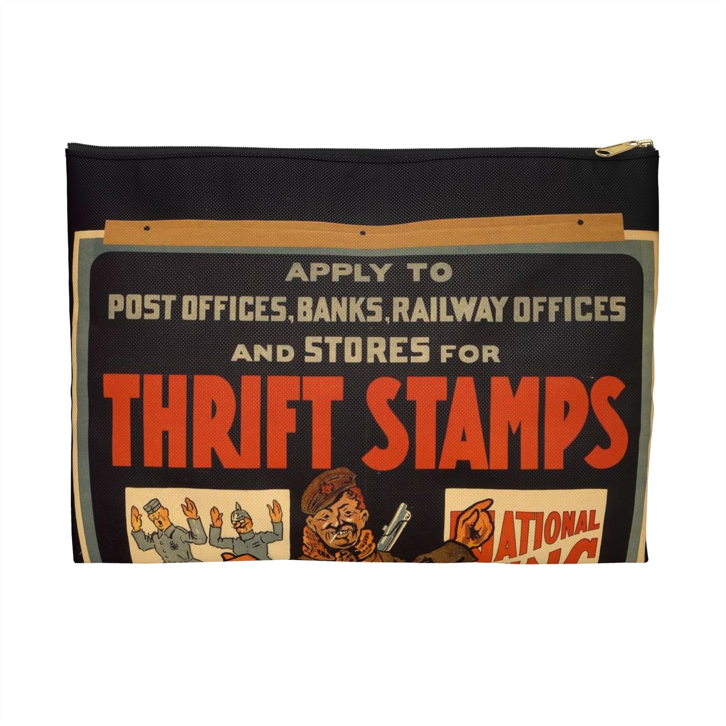 Thrift stamps. We licked them at the front, you lick them at the back Large Organizer Pouch with Black Zipper