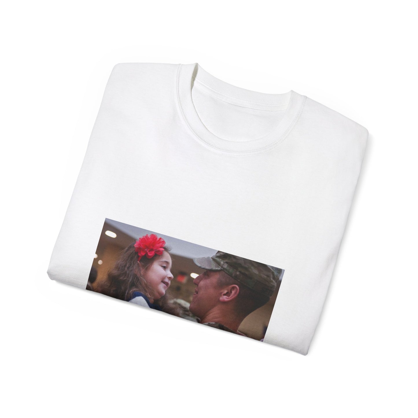 Olivia Settles greets her dad, 1st Lt. James Settles, White T-Shirt Gildan 2000 Cotton Unisex