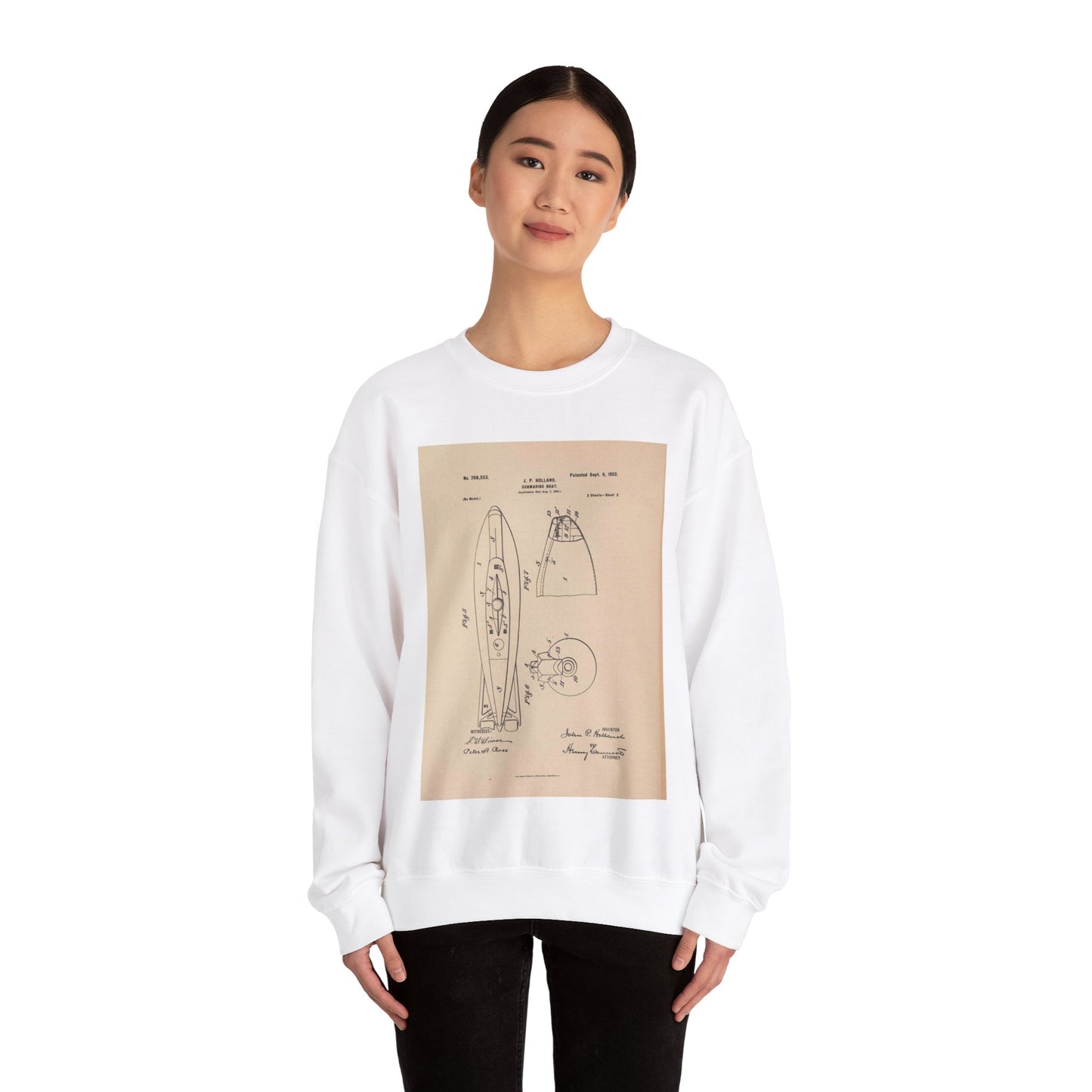 Patent drawing - Drawing for a Submarine Boat Public domain  image White Heavy Blend Adult Crew Neck SweatShirt