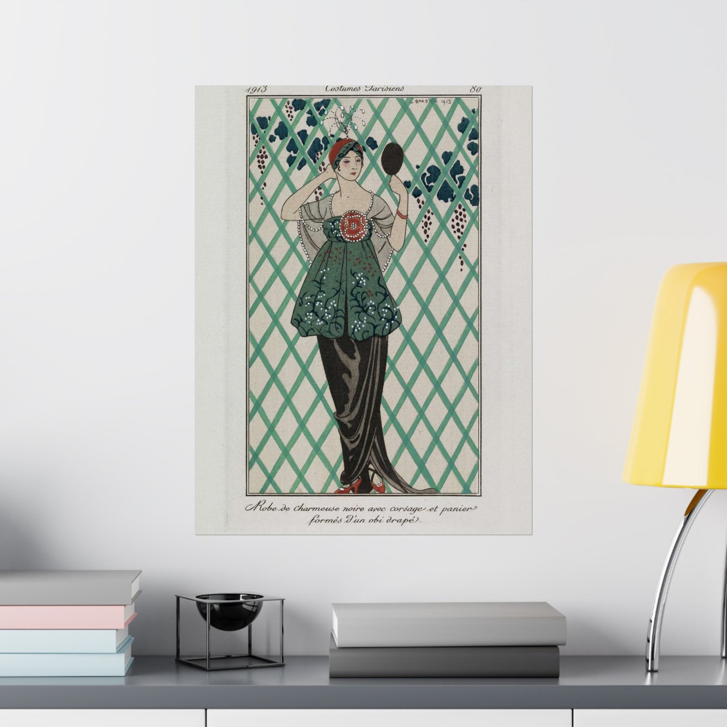 Evening gown (Robe de charmeuse noire avec corsage et panier formés d'un obi drapé) (CBL WEp 0870) High Quality Matte Wall Art Poster for Home, Office, Classroom