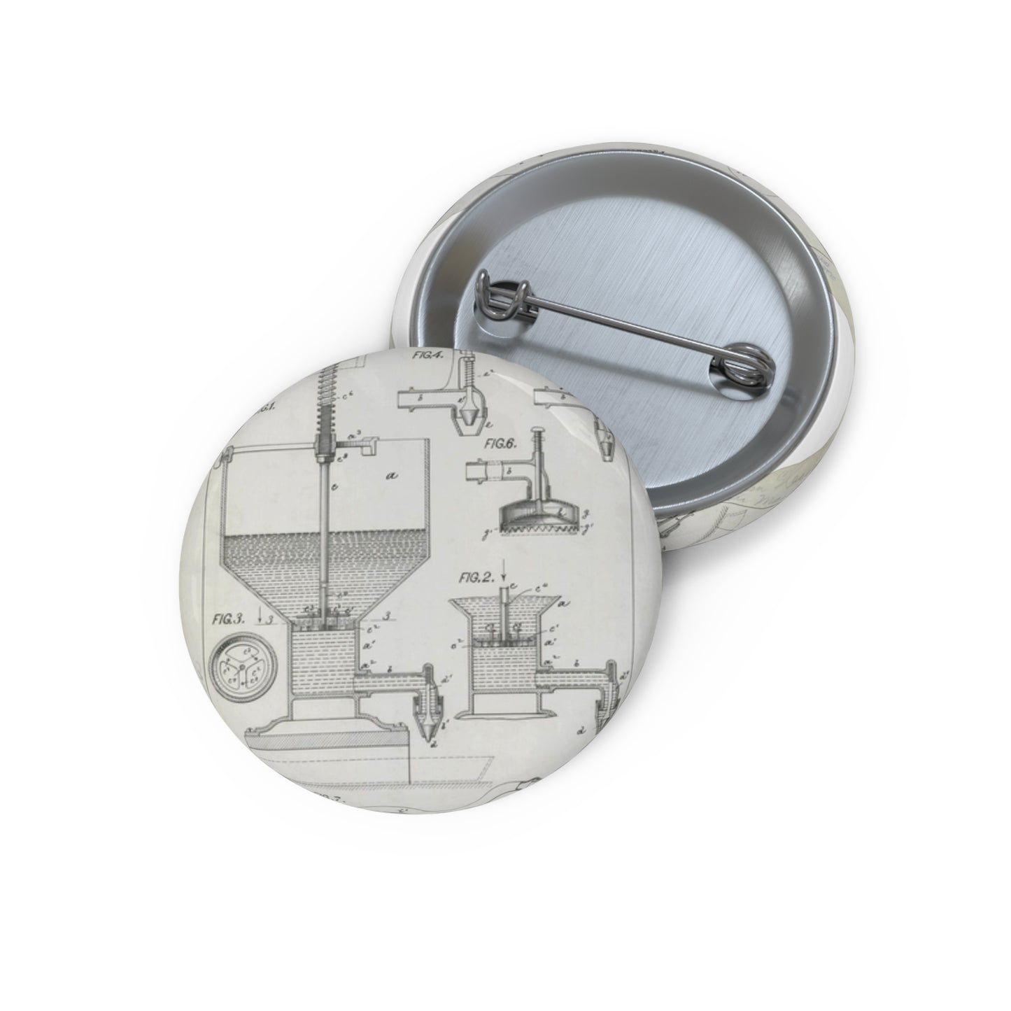 Patent Drawing of Engine - for H. Hueg's Cake Machine Public domain  image Pin Buttons with Crisp Design