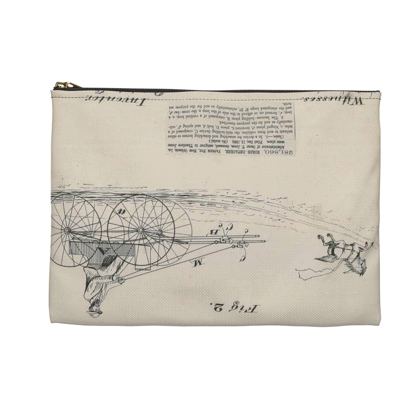 Patent drawing - for O. T. Jones' Horse Detacher Public domain  image Large Organizer Pouch with Black Zipper