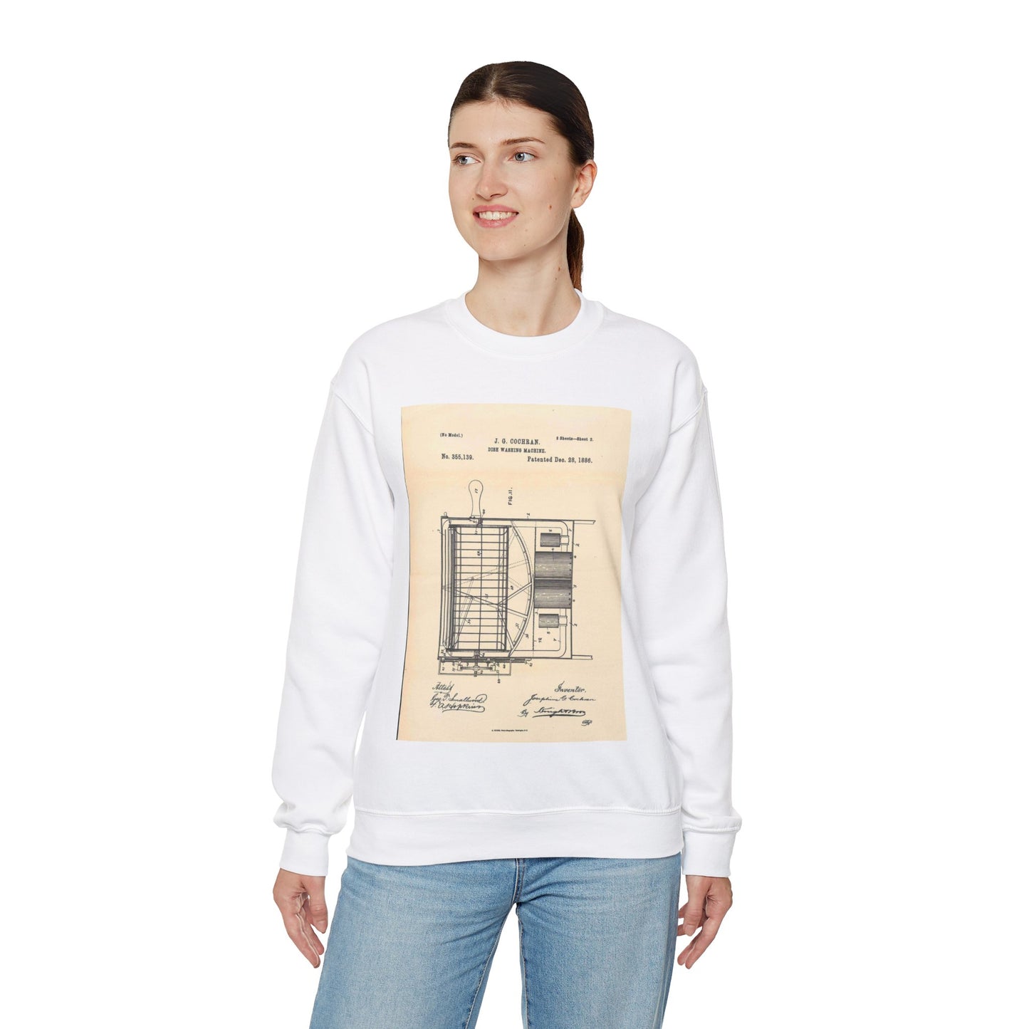 Patent Case File No. 355,139, Dish Washing Machine, Inventor Josephine G. Cochran - DPLA - 1a806ea5879c9a272713bca02da1a760 (page 56) White Heavy Blend Adult Crew Neck SweatShirt