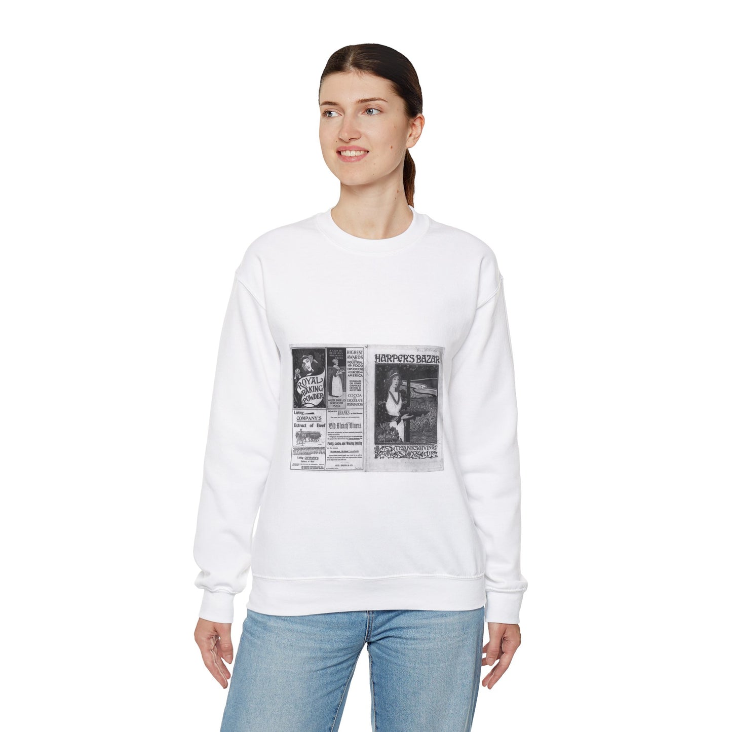 Harper's Bazaar--Thanksgiving 1894 / Louis J. Rhead. White Heavy Blend Adult Crew Neck SweatShirt