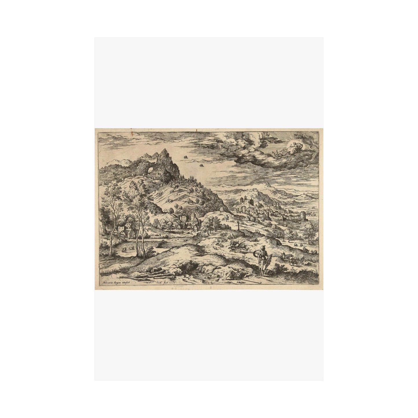 Hieronymus Cock - Mercurius met het hoofd van Argus High Quality Matte Wall Art Poster for Home, Office, Classroom