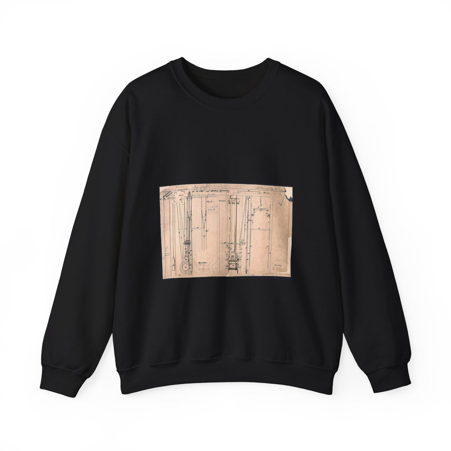 Patent drawing - Elisha Otis's Elevator Public domain  image Black Heavy Blend Adult Crew Neck SweatShirt