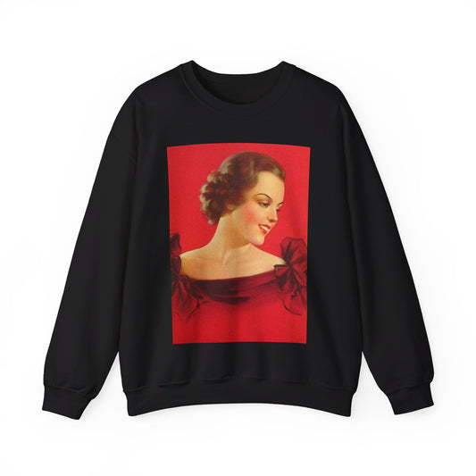 Brunette girl head, red background, painting by Edward Mason Eggleston Black Heavy Blend Adult Crew Neck SweatShirt