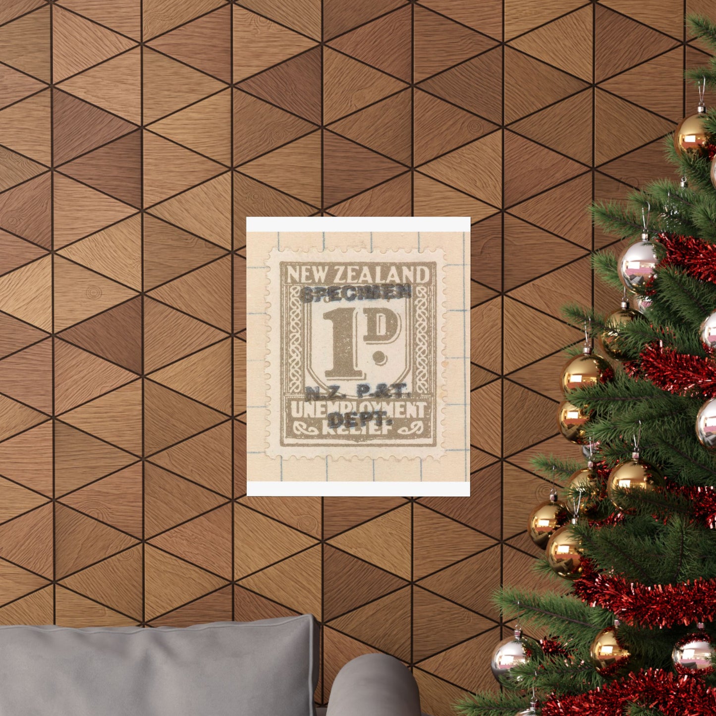 One penny Unemployment Relief stamp overprinted 'Specimen' High Quality Matte Wall Art Poster for Home, Office, Classroom