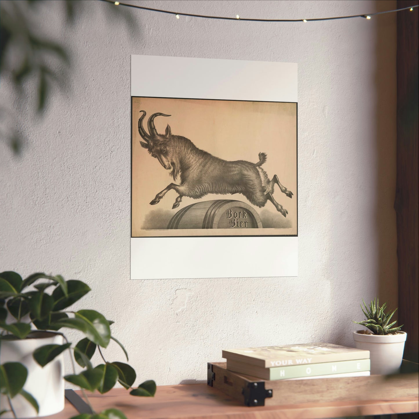 Bock Bier goat jumping over barrel marked with title High Quality Matte Wall Art Poster for Home, Office, Classroom