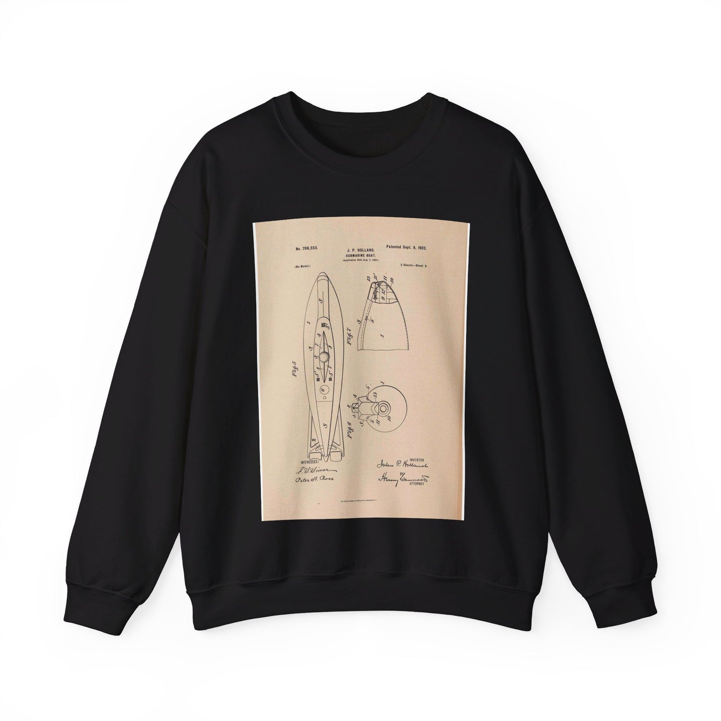 Patent drawing - Drawing for a Submarine Boat Public domain  image Black Heavy Blend Adult Crew Neck SweatShirt