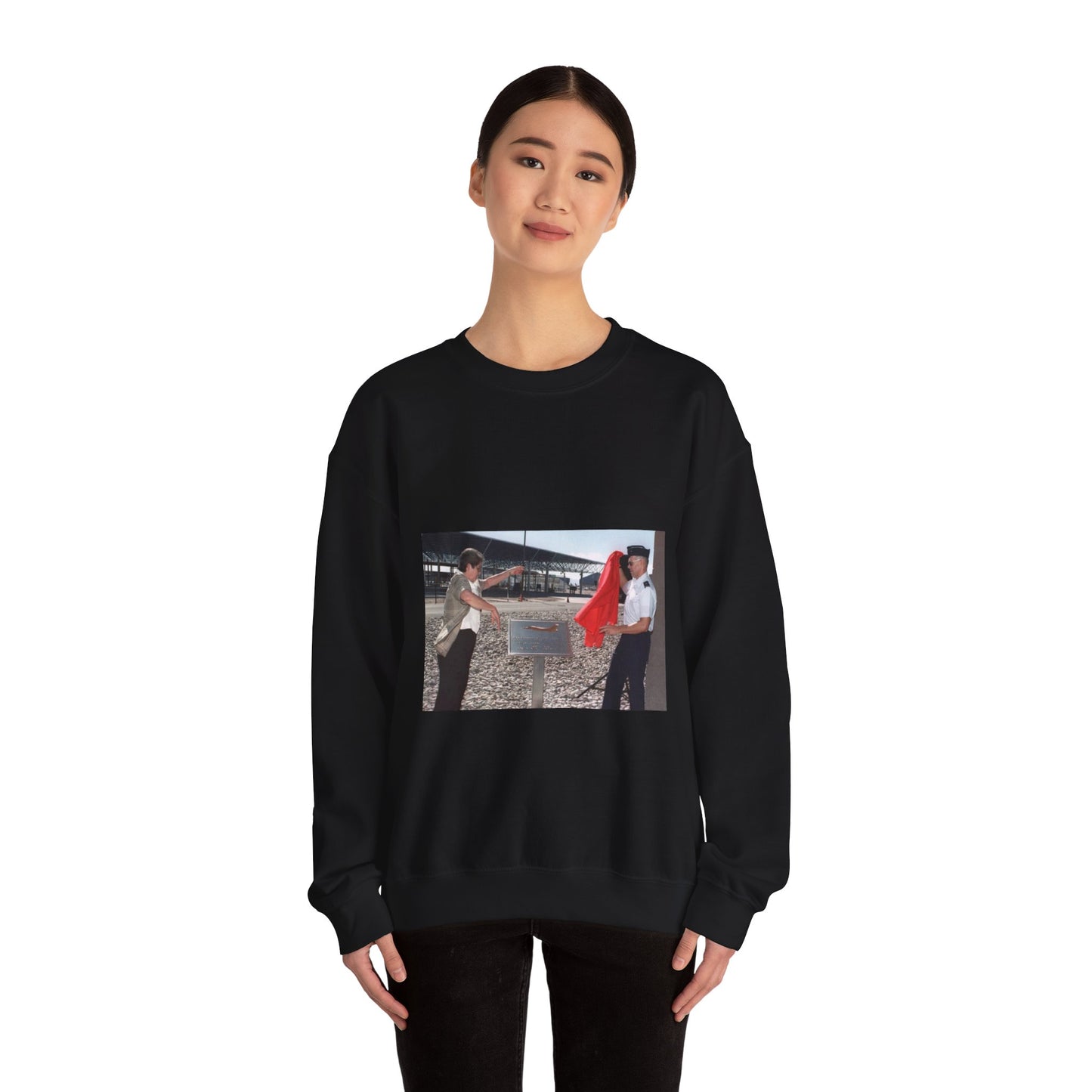 In memory of US Air Force MASTER Sergeant Jamie Solomon, US Air Force Brigadier General Mensching and Mrs. Solomon unveil the dedication of the new POL facilities in Tucson, Arizona Black Heavy Blend Adult Crew Neck SweatShirt