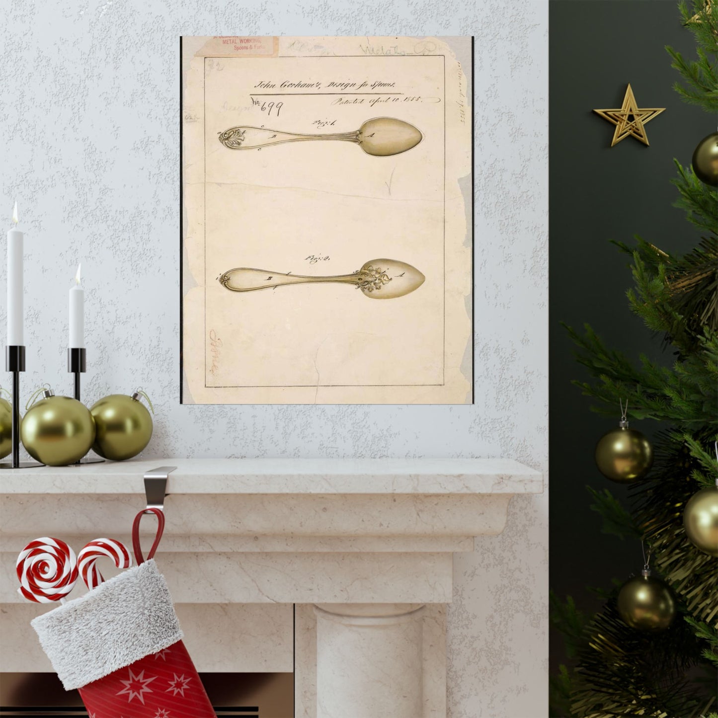 Patent drawing - Drawing of Design for Spoons Public domain  image High Quality Matte Wall Art Poster for Home, Office, Classroom