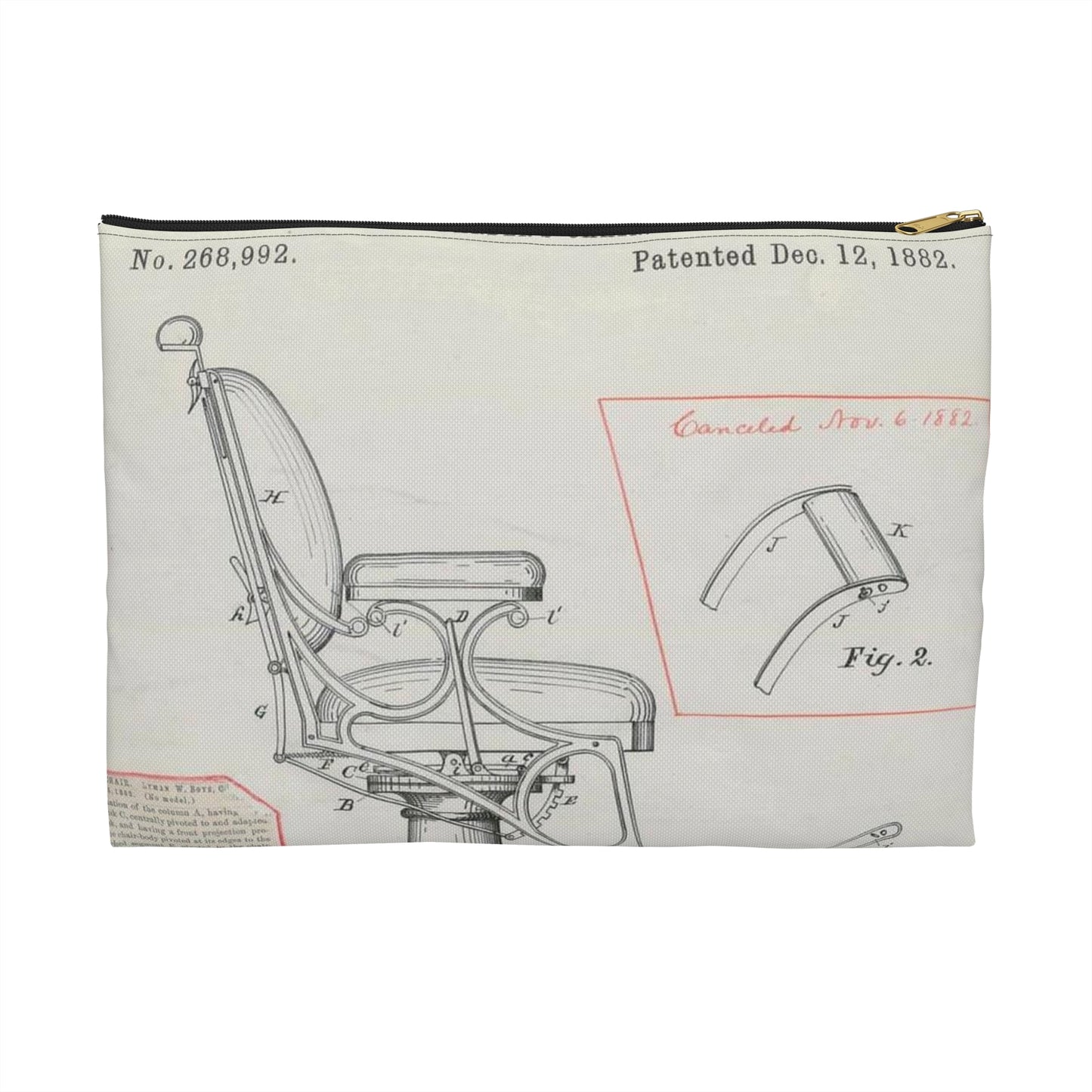 Patent drawing - for L. W. Boys' Barber's Chair Public domain  image Large Organizer Pouch with Black Zipper