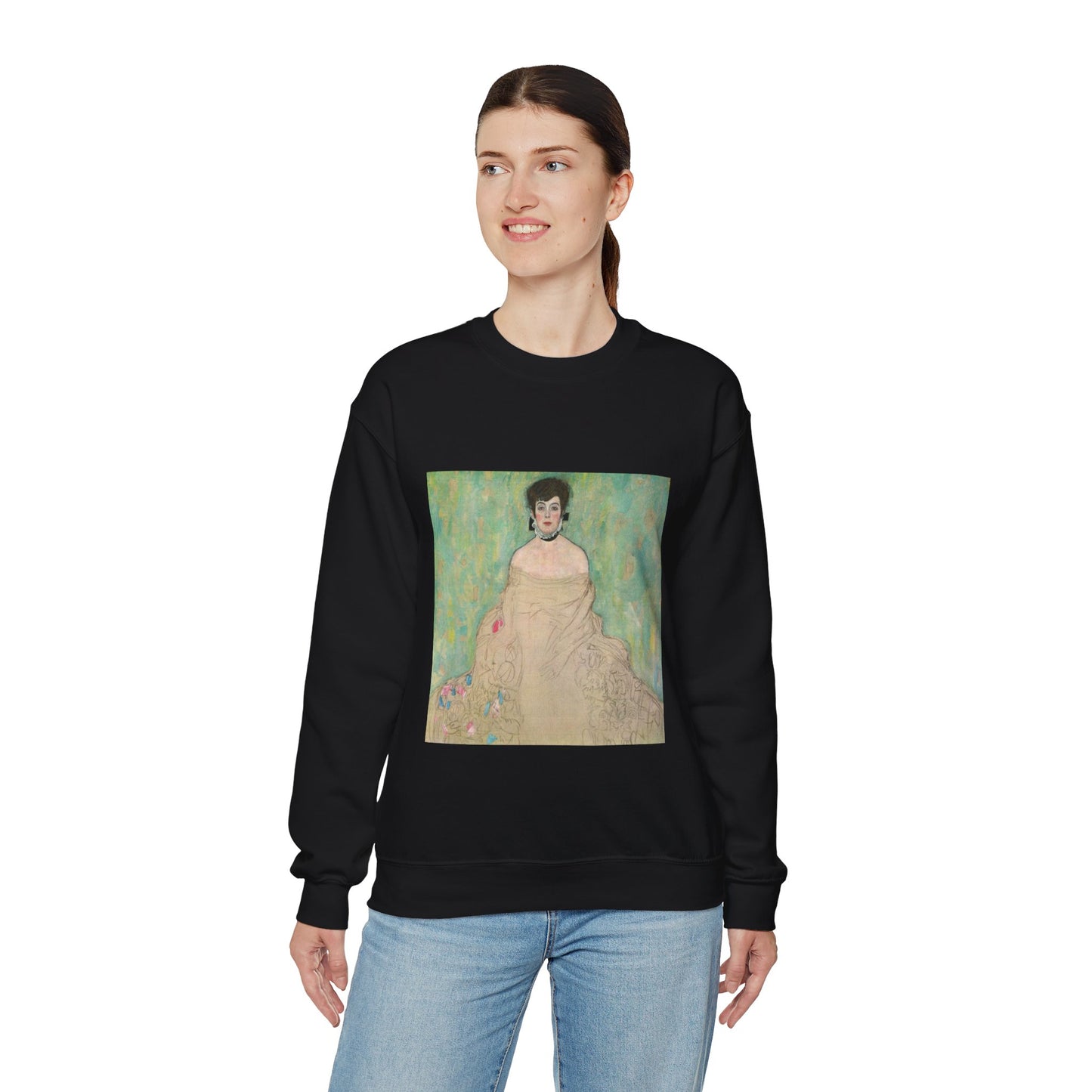 Gustav Klimt - Portrait of Amalie Zuckerkandl - Belvedere 7700 Black Heavy Blend Adult Crew Neck SweatShirt