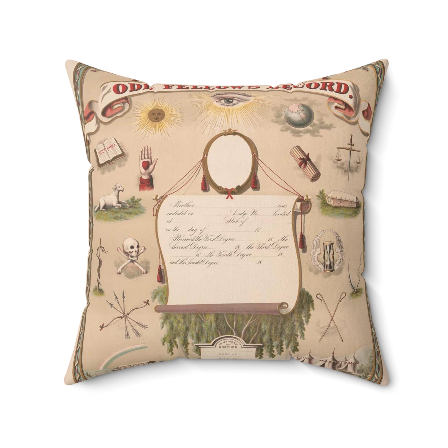 Odd fellow's record certificate Decorative Accent Square Pillow